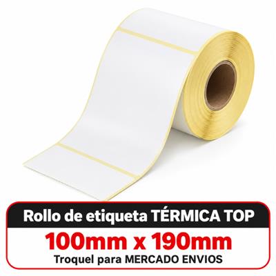 Rollo de etiqueta Termica Top 100mm x 190mm x 250 Buje 2.5cm Con Troquel